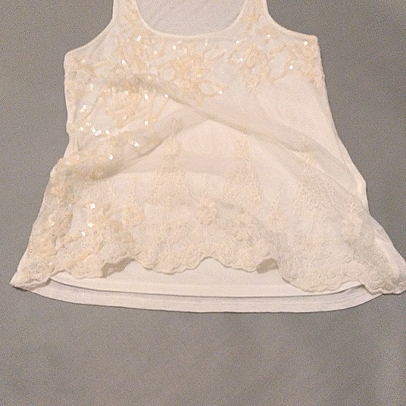 🎁 EXPRESS Vintage Top w/ Exquisite Front Overlay of Tulle, Sequins & Embroidery - Picture 8 of 14